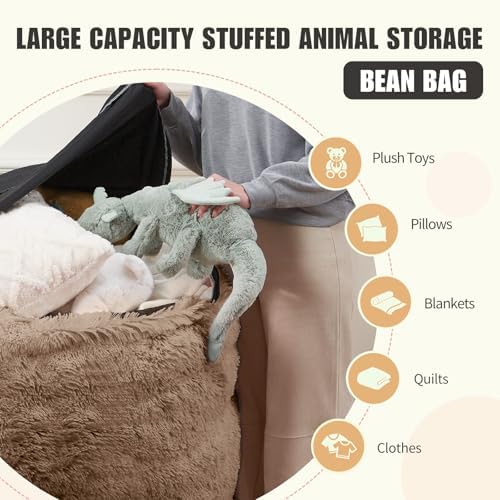 Bean Bag Cover (No Filler), Faux Fur Beanbag Chairs Covers Only, Stuffed Animal Storage Bean Bag, Giant Washable Beanbag Cover Without Filling, 6FT, Khaki - Image 3