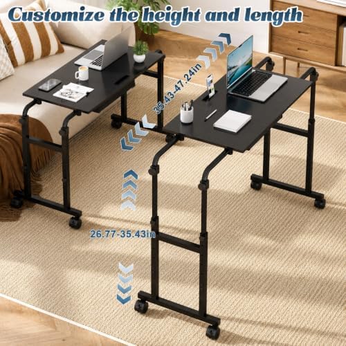 Mobile Recliner Table with Drawer,Adjustable Height and Length Overbed Table with Wheels,Rolling Table for Bed&Sofa,Height from 26.77" to 35.43" and Length from 35.43" to 47.24" - Image 4