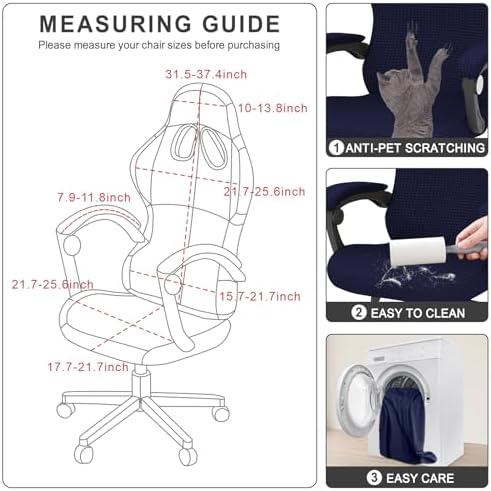 Gaming Chair Cover Game Chair Cover for Reclining Rotating Chair, Navy Blue | Waterproof, Cat Scratch Proof, Stretch Game Chair Covers with Amrest, Breathable, Anti-Scratch, For Tall High Back Chairs - Image 7