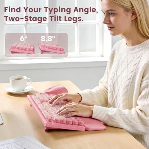 Wireless Keyboard and Mouse Combo, Magnetic Wrist Rest, Round Keycaps, Pink - Image 5