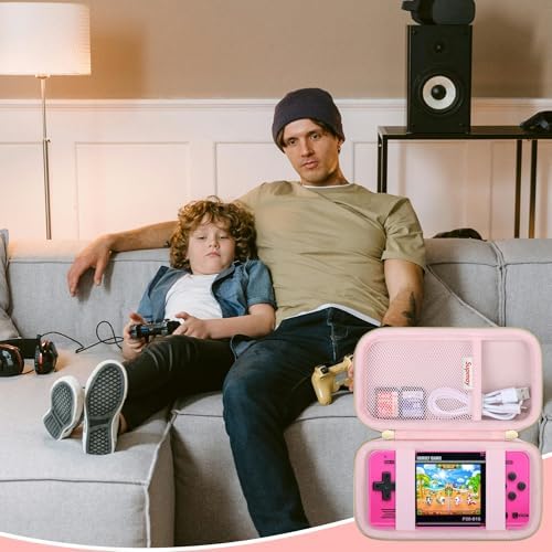 Supmay Carrying Case Compatible with WELLST·G Handheld Game for Kids -Preloaded 220 Retro Video Games, Portable Gaming Player Storage Holder Travel Bag with Mesh Pocket for USB Cable, Pink - Image 7