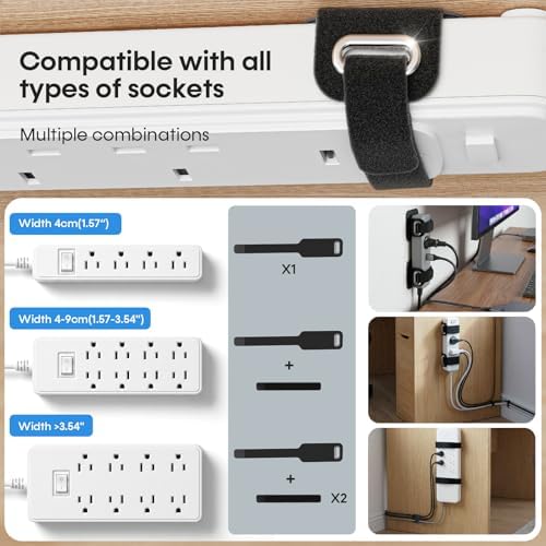 Cable Management Under Desk, Large Bundle Cord+Power Strip Organizer-8 Pair - Image 3