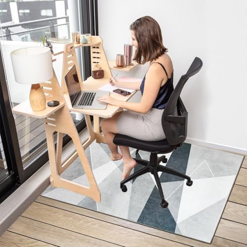 Office Chair Mat for Hardwood Floor,55"*35" Under Desk Mat, Computer Chair Rug,Anti-Slip Floor Protector for Tile Floor Home Office Black White - Image 2