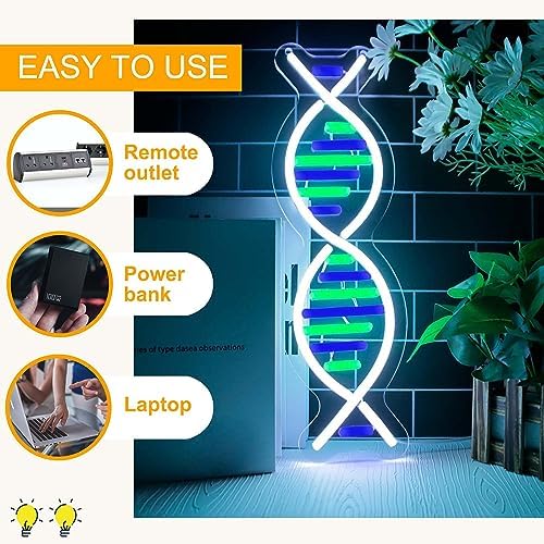 DNA Double Helix Neon Signs for Wall Decor, Dimmable LED DNA Neon Light Art Wall Sign, USB Powered for Man Cave Gaming Room Bedroom Biology Science Gift Decor for Nurse Doctor Physician(4.7 * 16.1in) - Image 3