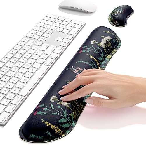Dapesuom Enlarge Keyboard Wrist Rest, Memory Foam Wrist Cushion for Desk Mat Support, Cute Pain Relief Keyboard Mouse Pad Rests Set with Non-Slip Base for Gaming Laptop Office Computer, Elegant Flower - Image 5