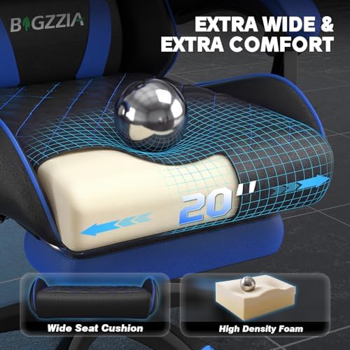 Bigzzia Ergonomic Gaming Chair with Footrest & Breathable PU Leather, Blue - Image 4