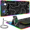 Mouse Pad with Foldable Phone Holder & Wireless Charger, XXL RGB Gaming Mousepad 31.5"x15.8" Large Desk Mat for Keyboard, Black Desk Pad with Dual Qi Charging Station | 11 Colors 5 Modes | Waterproof by miroddi