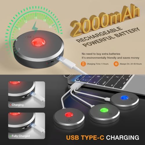 RGB Puck Lights with Remote Control, 2000mAh Rechargeable Stick on Led Lights, 9 Colors & 2 Dynamic, Tap Light with Timing,Under Cabinet Lighting for Closet,Kitchen,Cabinet,Shelf,Grey, 3 Pack - Image 3