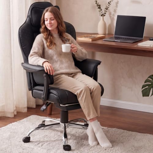 Dowinx Big and Tall Gaming Chair with Footrest for Home Office 500LBS Black | High Back Leather Office Chair, Extra-Wide & Thick-Padded Seat Cushion with Ergonomic Lumbar Support and Soft Linkage Armrest - Image 2