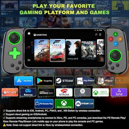 Koiiko Phone Game Controller for iPhone 17/Android/PC/Switch, Play COD, Genshin,Support Streaming on PS5/Xbox/PC Console, Cloud Gaming Wireless Gamepad Joystick, Turbo/6-Axis Gyro/Dual Motor, Green Light - Image 3