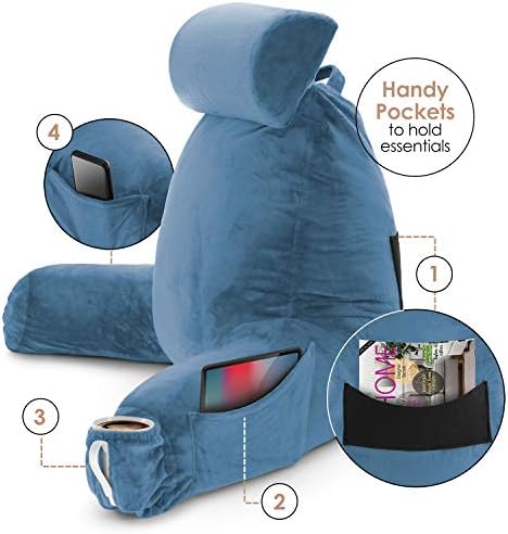 Nestl Reading Pillow with Portable Laptop Lap Desk - Shredded Memory Foam Back Support Pillow for Sitting Up in Bed and Couch Rest Pillows with Arms, Bed Tray Table with Foldable Legs, Blue Heaven - Image 6