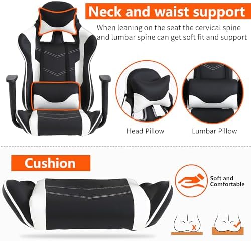Gaming Chair, High Back PU Leather Gaming Chairs Computer Chair with Headrest & Lumbar Support, Height Adjustable Wide Seat Gaming Chairs for Adults, Game Chair with Footrest & Armrest - Image 3