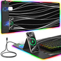 Mouse Pad with Foldable Phone Holder & Wireless Charger, XXL RGB Gaming Mousepad 31.5"x15.8" Large Desk Mat for Keyboard, Black Desk Pad with Dual Qi Charging Station | 11 Colors 5 Modes | Waterproof by miroddi