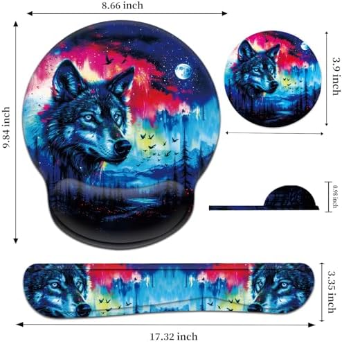 Keyboard Wrist Rest and Mouse Pad Wrist Support Set with Coaster,Comfortable for Easy Typing,Pain Relief,Memory Foam Keyboard Pad Set for Laptop Mac,Forest Wolf - Image 2