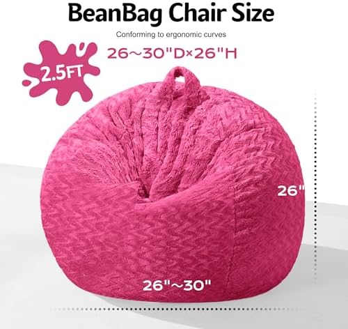 2FT Bean Bag Chair,Giant Bean Bag Chairs for Adults,Big Bean Bags with Memory Foam Filled, Large Beanbag Chairs with Chevron Plush Cover-Pink - Image 2
