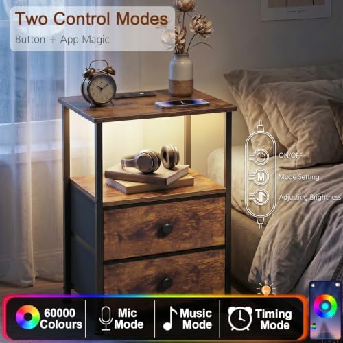 LOAKEKEL Nightstands Set of 2, LED Night Stand with Charging Station - Image 5