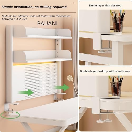 Pegboard Wall Organizer Panels.Pegboard Desk Nizer Shelf for Office Gaming Desk Clamp on Desktop Shelving System with Privacy Panel and Desk Accessories Extendable to 239.3in (Color: A) - Image 6
