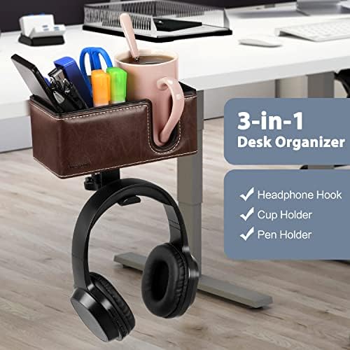 Under Desk Cup Holder Clamp on Cup Holder PU Leather Clip on Desk Organizer - Image 2
