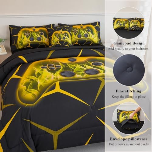 Kids Comforter Set Yellow Gamer Queen Bedding Set for Boys - Image 5