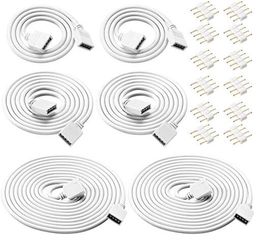 Honoson 6 Pieces 4 Pin RGB Extension Cable LED Strip Connector Cord Wire Cables Kit with 12 Pieces Pin Connector for 5050 3528 RGB LED Motorcycle Car Light Neon Strip Light(1.6,3.3,6.6 ft,White) by Honoson