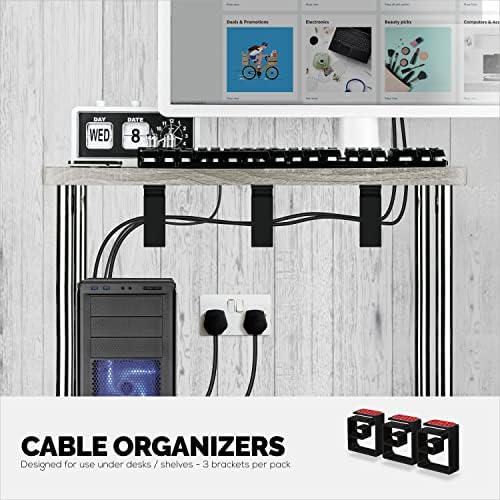 3pc VHB Cable Organizer Holder, for Heavy Cables, PC Cords & Wires with Strong Adhesive, Under Desk Mount Management System - (Black) XL - Image 7