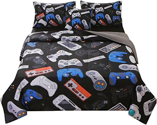 JQinHome Queen Gamer Comforter Set for Boys,6 Piece Bed in A Bag 3D Video Game Bedding -All Season Soft Microfiber Down Alternative Comforter Gamer Bedding Sets for Kids(Gamepad Collection) by JQinHome