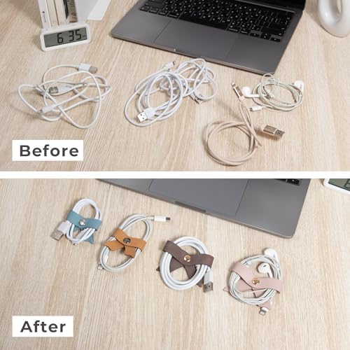 SenseAGE 5 Pack Cord Organizer, Bow Cord Keeper, Cable Organizer USB Holder, Leather Cable Management, Cable Straps, Earphone Winder, Storage Straps for Electronics, Earbuds (Dusty Rose, Big) - Image 6