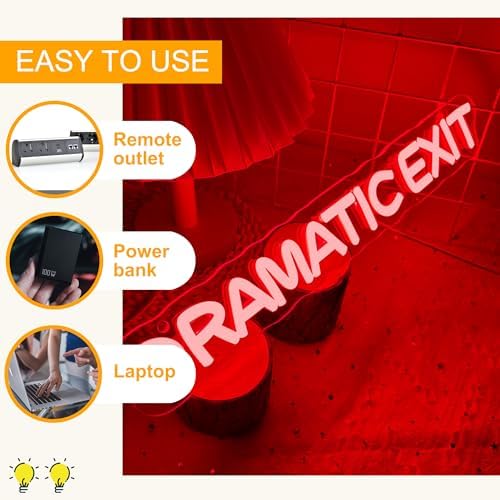 Allball Dramatic Exit Neon Sign,USB Powered Theater LED Neon Light Cinema Decor, for Office Game Room Movie Theate Dramatic Room Movieroom Sign(15.7 * 2.3 In) - Image 3