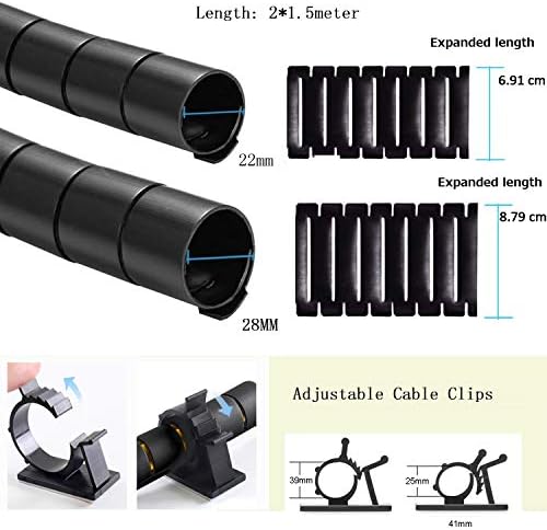 Black Computer Cable Management Sleeves Value Pack, Large 1.1" Pet Proof Cable Cover for Wires and 0.87" Cord Organizer Tube for Home TV Office Organization - Image 3