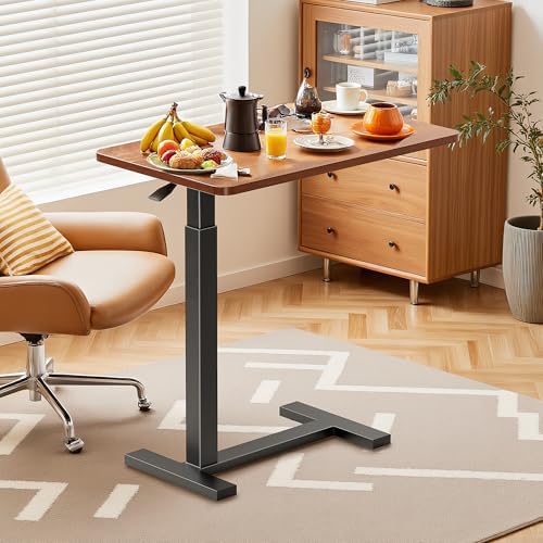 Simple Deluxe Adjustable Overbed Bedside Table with Wheels, Pneumatic Adjustable Hospital & Home Use Bed Table, Rolling Laptop Table, Mobile Standing Desk, Brown - Image 6