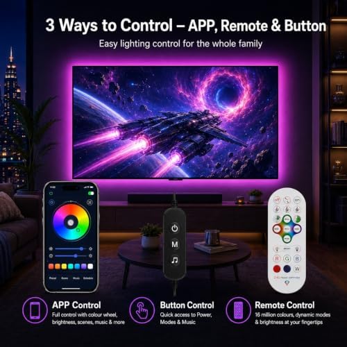 MORIACC 18ft TV LED Backlight for 45-75 Inch TVs, RGB LED Lights for TV with Music Sync, Bluetooth APP & Remote Control, USB Powered Ambient Lighting for Gaming, Movies, Bedroom & Home Theater - Image 6