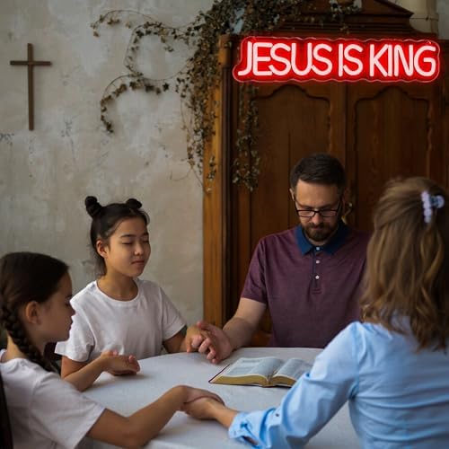 Mutank Jesus is King Neon Sign, Christian Neon Light USB Powered Dimmable LED, for Easter Church Religious Bible Verse Church God Christian Faith Based Sign Inspirational Christian Gifts(15.7*3.1 In) - Image 6