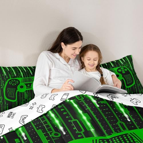 Feelyou Green Gaming Bedding Set Toddler Size, Gamer Comforter Kids Gamer Comforter Set for Kids Modern Game Duvet Set Game Room 2Pcs - Image 6