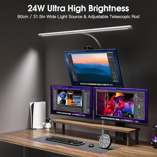 EYOCEAN Desk Lamp, 31.5" Desk Light for Home Office, Brightest 24W, Gesture Sensor & Remote Control, Dimmable & Color Temperature, Monitor Light Bar with Telescopic Rod, Height Adjustable - Image 2