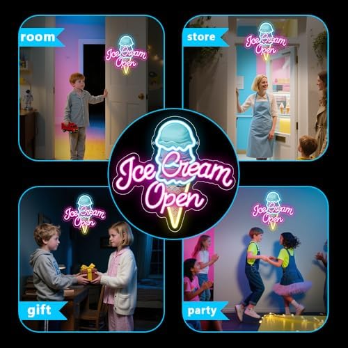 Ice Cream Neon Open Signs,Ice Cream Neon Signs for Wall Decor,Adjustable Brightness Led Neon Open Signs for Business Store,Cafe,Bar,Party,Bedroom Decor,Birthday,Christmas - Image 2