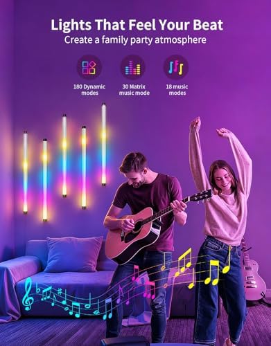 Led Light Bar with Music Sync, 5-Pack RGB+IC Ambient Lights, USB Powered App-Controlled Lighting for Music Studios, Sensory Spaces, Bedrooms, Gaming Setups - Image 3