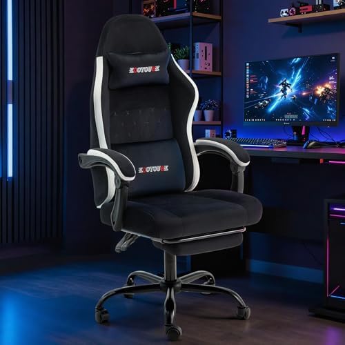 ECOTOUGE Black Fabric Ergonomic High Back Gaming Chair | Video Game Chair with Footrest & Lumbar Support, Adjustable Height, Home Desk Office Chair, Comfortable Gamer Seat - Image 2