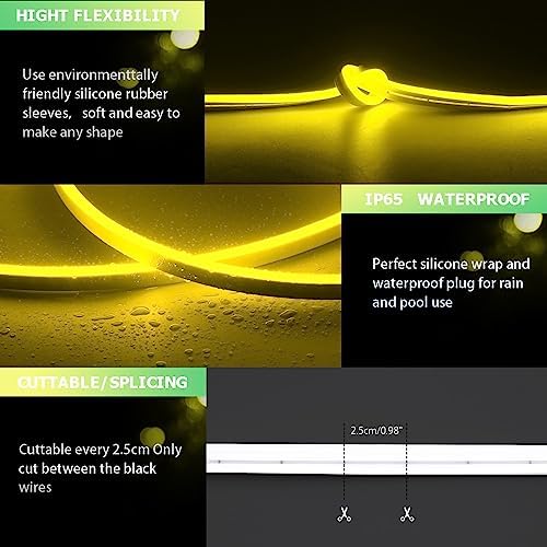 Neon Light Strip/32.8FT/10M Flexible and Waterproof LED Rope Light with Mounting Clips for Indoor & Outdoor Use, [Power Adapter Not Included] Yellow - Image 2