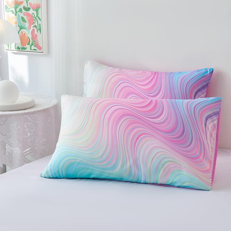 Full Size Comforter Sets for Girls 7PCS,Pink Bedding Sets,Bed Sets for Girls with Flat Sheet and Fitted Sheet,Pillowcases,Cushion Covers,Tie Dye Comforter Sets - Image 5