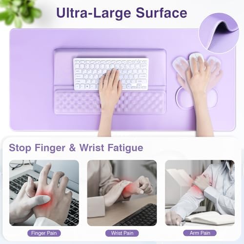 Ospelelf Keyboard Wrist Rest Stand Pad and Ergonomic Mouse Pad Set with Large Mousepad, Memory Foam Comfort, Premium Office Desk Accessories for Pain Relief, Purple - Image 4