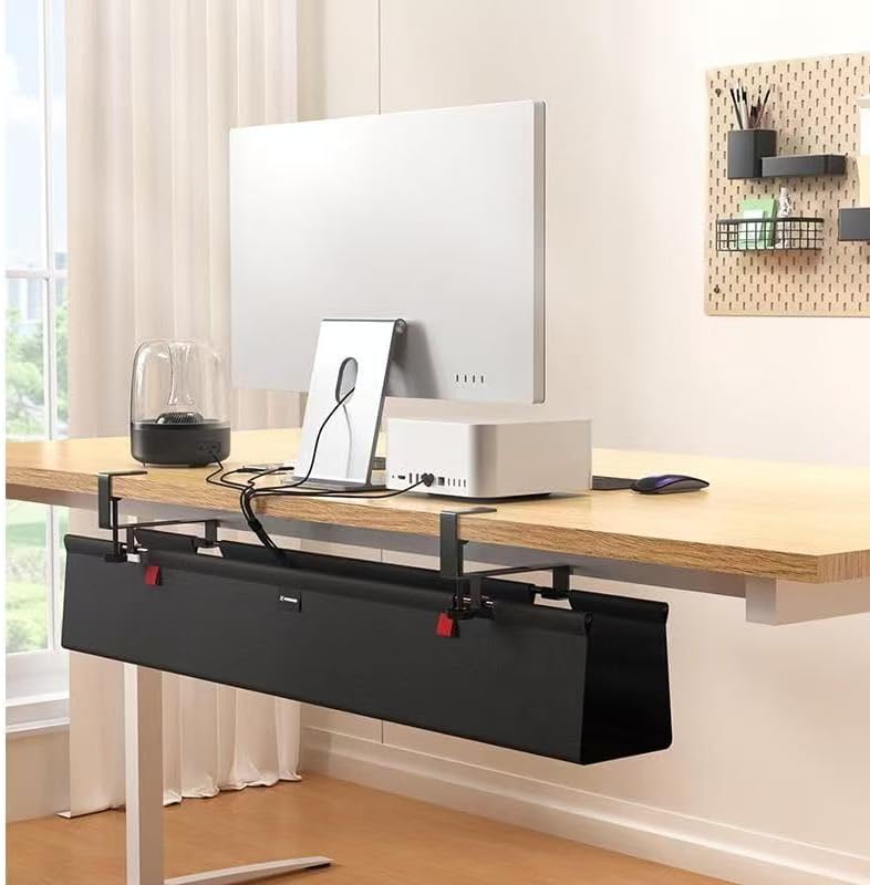 No Drill Under Desk Cable Management Tray, 90cm Cord Organizer for Table, Clamp/Screw Mount Desk Cable Management by Enirunly
