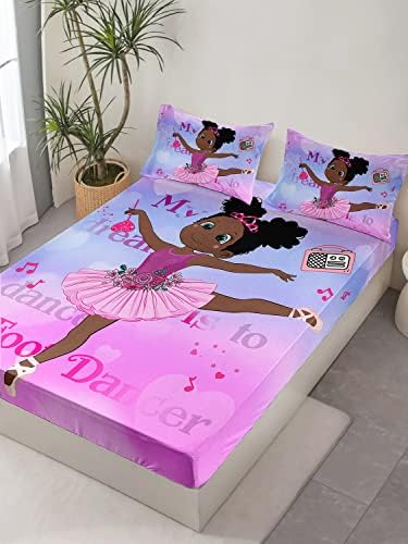 HOSIMA African American Black Girl Twin Fitted Sheet with 2 Pillowcases. - Image 5