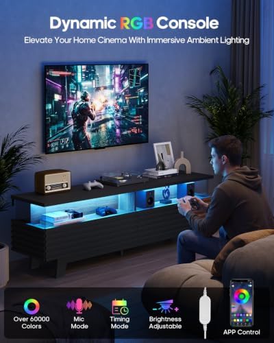HAUOMS TV Stand for Living Room with Cable Management, Hidden Power Station (Black, 59 Inches) - Image 3