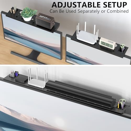 WALI Soundbar Mount, No Drilling TV Top Shelf with 2 Storage Boxes, Floating Monitor Shelves for Router, Cable Box, Game Console Storage, TV Remote Holder, Up to 5.5Lbs, 17.3"x4.3"(TSH004-2B), Black - Image 6