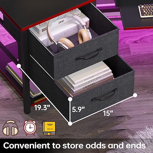 SEDETA 79" Gaming Desk with Fabric Drawers Storage, LED Light & Power Strip - Image 3