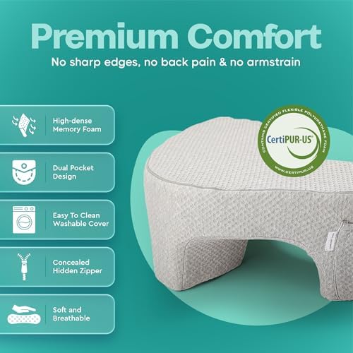 Memory Foam Reading Pillow with Arm Rests & Pocket | Lap Desk for Laptop, Reading and Relaxing on Bed, Couch, or Floor, Armrest and Gaming Pillow – Ideal for Ultimate Comfort and Support - Image 3