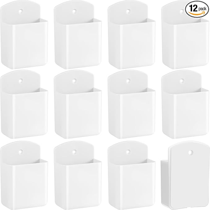 Leinuosen 12 Pcs Remote Control Holder Wall Mount Self Adhesive TV Controller Holder White TV Remote Organizer Wall Pen Organizer for Home Office School Storage Accessories by Leinuosen