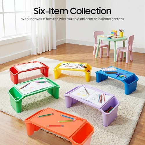 6 Pcs Kids Lap Desk with Side Pocket, Multipurpose Activity Dining Table, Portable Lap Desk for Work, Study, Gaming, Arts, Crafts, Foldable Table for Kids Students Work Study School Classroom - Image 2