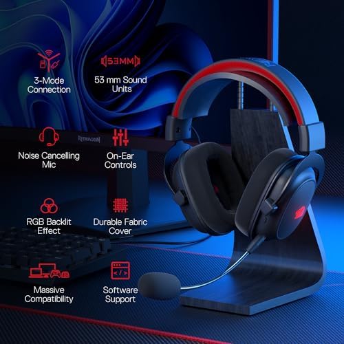 Redragon H510 PRO 3-Mode RGB Gaming Headset - 7.1 Surround Sound - 53MM Audio Drivers in Memory Foam Ear Pads w/Durable Fabric Cover- Multi Platforms Headphone - USB Powered for PC/PS4/NS - Image 2