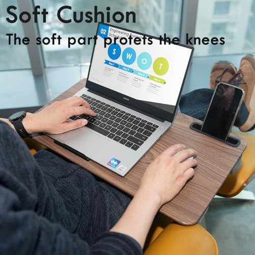 Portable Laptop Desk Fits Up to 16“ Laptops, with Tablet Slot, Built-in Cushion, Great for Home & Office,Lap Desk for Laptop,Lap Desk with Cushion (Brown, Large) - Image 6